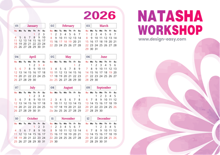 2026年曆宣傳咭 粉色浪漫花紋底 A5 size 210x148mm calendar card-正面-年曆卡設計-Design Easy