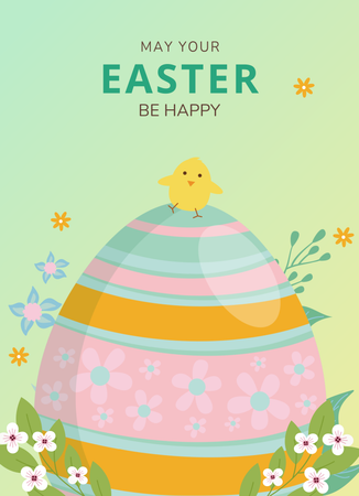 復活節淺綠背景彩蛋花朵卡片-正面-明信片設計-Design Easy