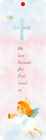 清新設計，粉藍主色，十字架天使葉子元素模板-背面-卡片設計-Design Easy