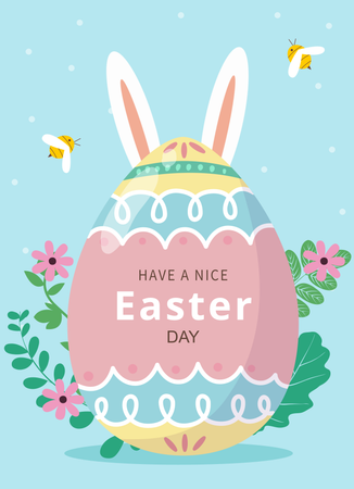 卡通復活節彩蛋兔子花朵卡片-正面-明信片設計-Design Easy