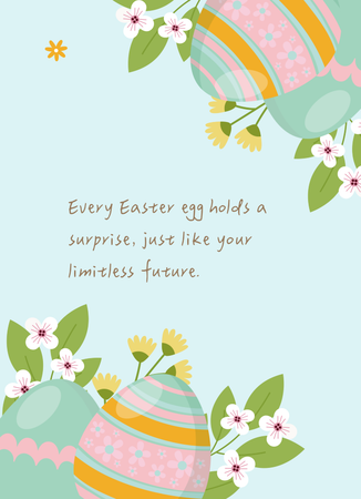 復活節淺藍背景彩蛋花朵卡片-背面-明信片設計-Design Easy