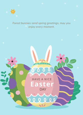 卡通復活節彩蛋兔子花朵卡片-背面-明信片設計-Design Easy