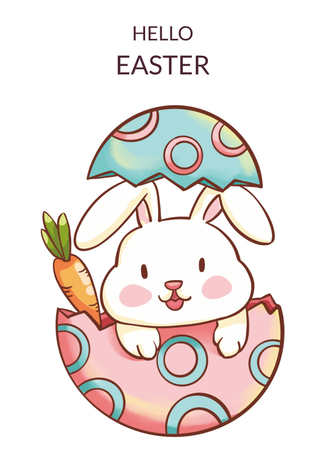 溫馨可愛彩蛋兔子復活節明信片-正面-明信片設計-Design Easy