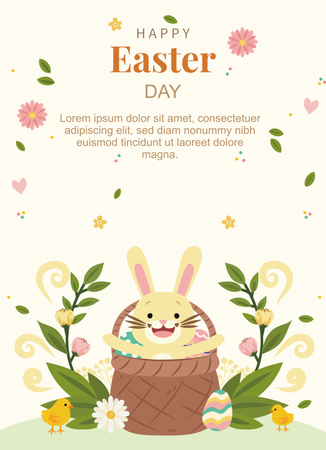 復活節柔和色調小兔子花朵卡片-正面-明信片設計-Design Easy