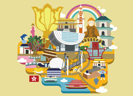 插畫風格香港地標建築-正面-明信片設計-Design Easy