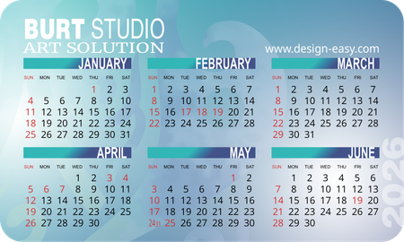 2026年曆咭 圓角 帶二維碼 藍綠漸變 calendar card-正面-年曆卡設計-Design Easy