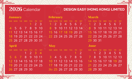2026年曆卡 紅色新年風 calendar card 90mm x 54mm-正面-年曆卡設計-Design Easy