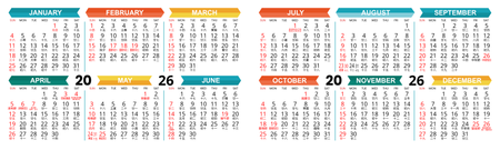 2026 年曆咭 對摺 白底綠藍黃紅裝飾 180mm x 54mm calendar card-正面-年曆卡設計-Design Easy