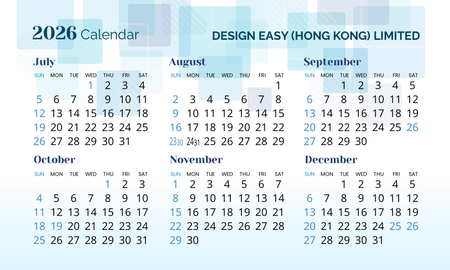 2026年曆卡 藍色小色塊透明度漸變 calendar card 90mm x 54mm-背面-年曆卡設計-Design Easy