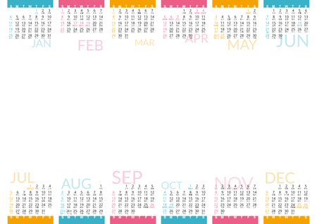 2026年曆咭製作 白底藍梅紅黃裝飾 calendar card-正面-年曆卡設計-Design Easy