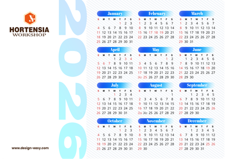 2026年曆卡 白底藍色裝飾 calendar card-正面-年曆卡設計-Design Easy