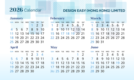 2026年曆卡 藍色小色塊透明度漸變 calendar card 90mm x 54mm-正面-年曆卡設計-Design Easy