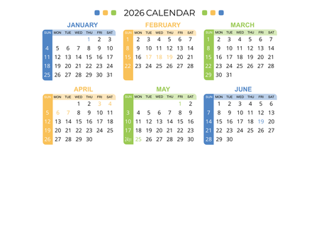 2026年曆咭片 白底藍黃綠裝飾 calendar card A5 size 210x148mm-正面-年曆卡設計-Design Easy