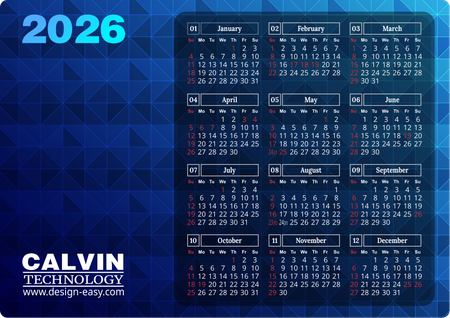 2026年曆卡 藍色漸變3D視覺文理 calendar card-正面-年曆卡設計-Design Easy