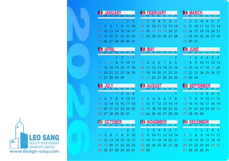 2026年曆卡 藍色明亮漸變 calendar card-正面-年曆卡設計-Design Easy