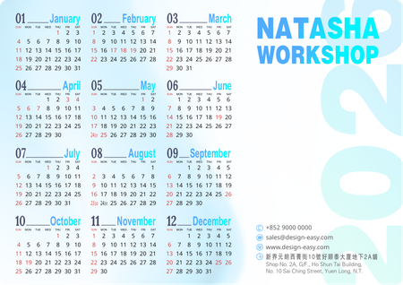 2026年曆卡 藍白潤色 calendar card-正面-年曆卡設計-Design Easy