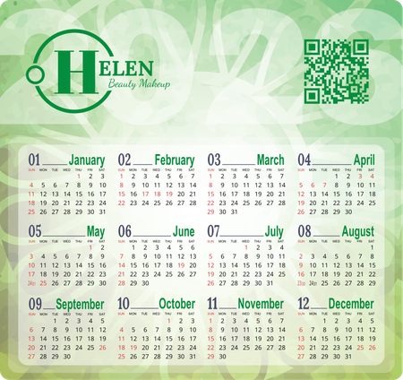 2026年曆卡 綠色漸變花紋底 calendar card-正面-年曆卡設計-Design Easy