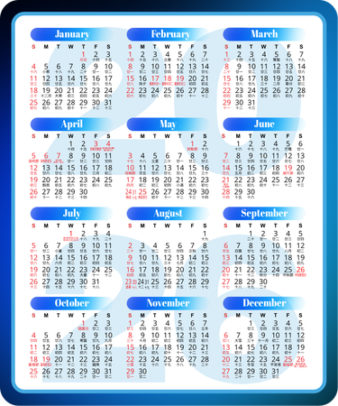 2026年曆卡 藍色炫彩圓點光 calendar card-正面-年曆卡設計-Design Easy