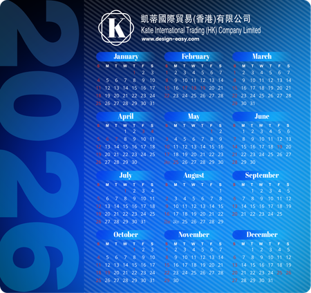 2026年曆卡 藍色漸變質感底紋 calendar card-正面-年曆卡設計-Design Easy