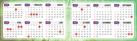 2026年曆卡 對摺卡 綠色花紋底  180mm x 54mm calendar card-正面-年曆卡設計-Design Easy