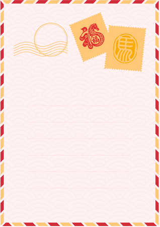 新年設計賀卡：紅金配色，馬元素與福字，傳統吉祥 -背面-邀請卡設計-Design Easy