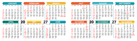 2027 年曆咭 對摺 白底綠藍黃紅裝飾 180mm x 54mm calendar card-正面-年曆卡設計-Design Easy