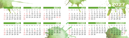 自製2027月曆卡 綠色藝術墨痕  180mm x 54mm calendar card-正面-年曆卡設計-Design Easy