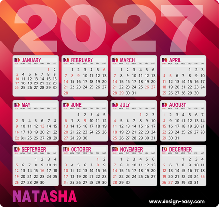 2027年曆卡定製 紅色條紋 calendar card-正面-年曆卡設計-Design Easy