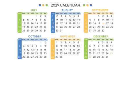 2027年曆咭片 白底藍黃綠裝飾 calendar card A5 size 210x148mm-背面-年曆卡設計-Design Easy