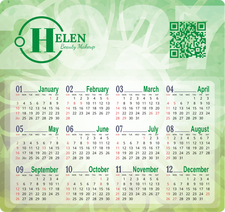 2027年曆卡 綠色漸變花紋底 calendar card-正面-年曆卡設計-Design Easy