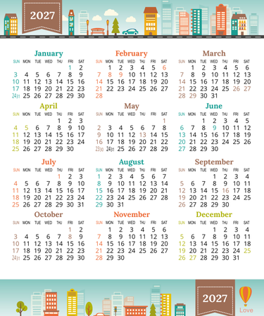 香港2027年曆卡 綠色插圖裝飾 calendar card-正面-年曆卡設計-Design Easy