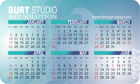 2027年曆咭 圓角 帶二維碼 藍綠漸變 calendar card-正面-年曆卡設計-Design Easy
