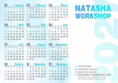 2027年曆卡 藍白潤色 calendar card-正面-年曆卡設計-Design Easy