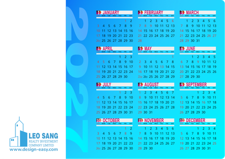 2027年曆卡 藍色明亮漸變 calendar card-正面-年曆卡設計-Design Easy