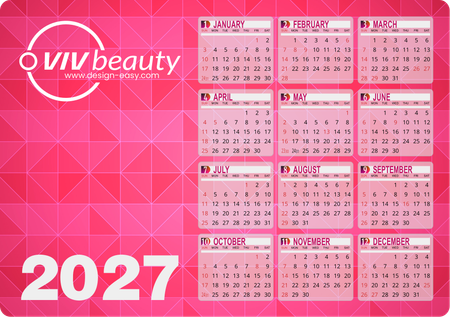 2027年曆卡 梅紅3D視覺文理風格 A5 size 210x148mm calendar card-正面-年曆卡設計-Design Easy
