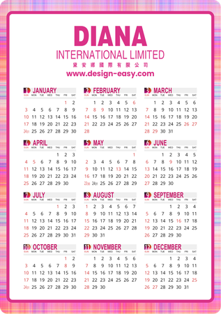2027年曆卡 炫彩粉色布紋 calendar card-正面-年曆卡設計-Design Easy