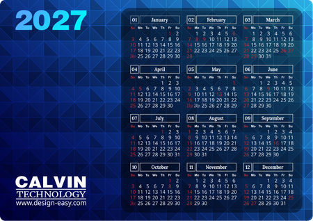 2027年曆卡 藍色漸變3D視覺文理 calendar card-正面-年曆卡設計-Design Easy