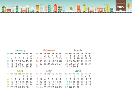 2027年歷卡 綠色插圖裝飾 calendar card A5 size 210x148mm-正面-年曆卡設計-Design Easy