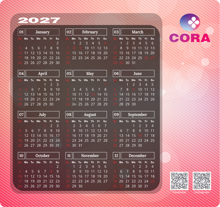 2027年曆卡設計 粉色漸變圓點光 calendar card-正面-年曆卡設計-Design Easy