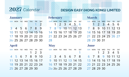 2027年曆卡 藍色小色塊透明度漸變 calendar card 90mm x 54mm-正面-年曆卡設計-Design Easy