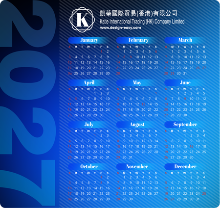 2027年曆卡 藍色漸變質感底紋 calendar card-正面-年曆卡設計-Design Easy