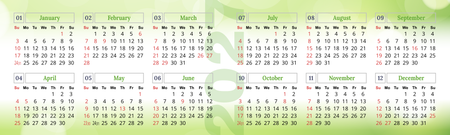 2027年曆卡 摺咭 綠色潤色加花紋背景  180mm x 54mm calendar card-正面-年曆卡設計-Design Easy