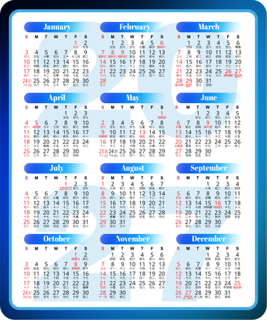 2027年曆卡 藍色炫彩圓點光 calendar card-正面-年曆卡設計-Design Easy