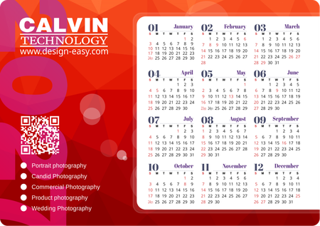 2027年曆卡 紅色漸變3d立體視覺 A5 size 210x148mm calendar card-正面-年曆卡設計-Design Easy