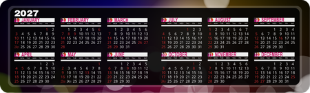 2027年曆卡 折卡 黑色彌紅紫  180mm x 54mm calendar card-正面-年曆卡設計-Design Easy