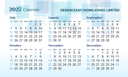 2027年曆卡 藍色小色塊透明度漸變 calendar card 90mm x 54mm-背面-年曆卡設計-Design Easy
