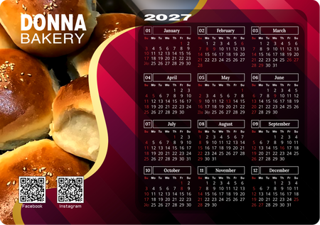 2027年曆卡 紅色條紋美食誘惑 A5 size 210x148mm calendar card-正面-年曆卡設計-Design Easy
