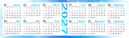 2027年曆卡 摺叠卡 藍色漸變圓點光  180mm x 54mm calendar card-正面-年曆卡設計-Design Easy