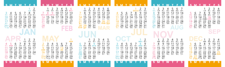 年曆咭 2027 對折 白底藍梅紅黃裝飾  180mm x 54mm calendar card-正面-年曆卡設計-Design Easy