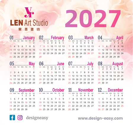 2027年曆卡 年曆咭 鮮花淡底溫馨風 calendar card-正面-年曆卡設計-Design Easy